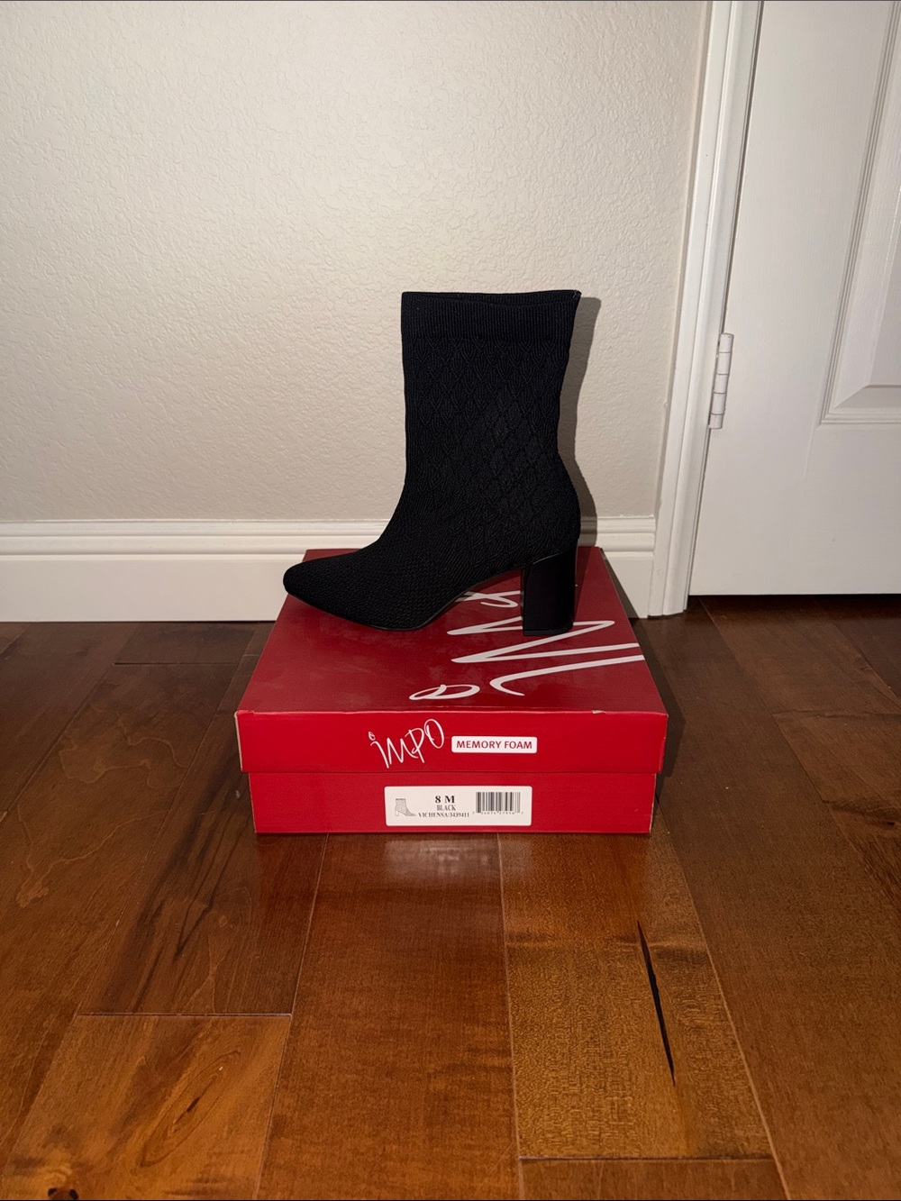 Impo Black Knit Pointed Toe Sock Booties with Block Heel